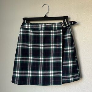 Brandy Melville blue and green plaid buckle mini skirt